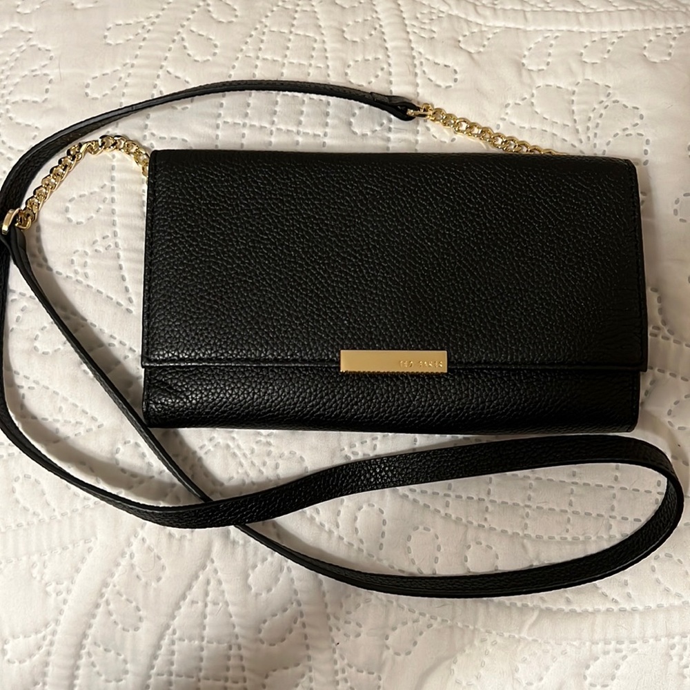 Ted Baker Black Leather Wallet on a Chain Crossbody / Clutch